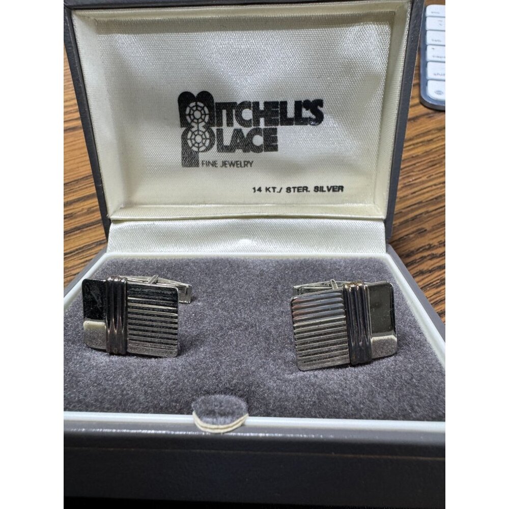 Colibri Vintage Sterling Silver 14K Gold Rectangle Cuff Links